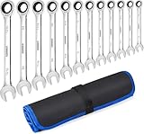 Ratcheting Combination Wrench Industrial Grade Cr-V Steel Gear (B-12Pcs Set)