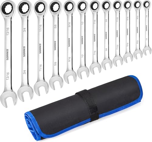 Ratcheting Combination Wrench Industrial Grade Cr-V Steel Gear (B-12Pcs Set)