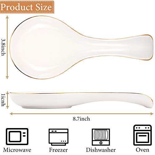 Image of Patelai Ceramic Spoon Rest Spoon Holder Stovetop for Kitchen Stove Coffee Bar Accessories Christmas Gift(White with Gold Brim,Classic Style)