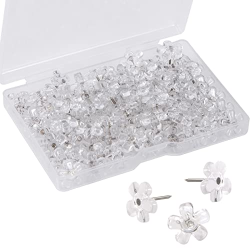 Heveer HXTD01 Punaises Transparentes Forme de Fleur Punaises Décoratives pour Tableau D'affichage DIY Cartes Photos Tableaux en Liège 100 Pièces, S Cover