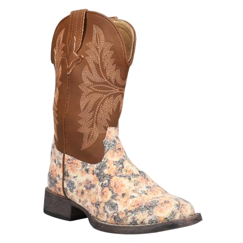 ROPER Kids Girls Claire Floral Square Toe Casual Boots Mid Calf - Brown2