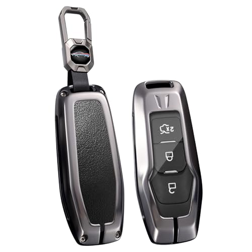 Coque de clé de voiture Ford anti choc étui de protection métal et cuir