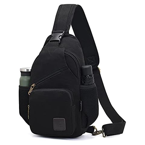 Sling Bag Mens Crossbody Canvas Chest Bag with Bottle Holder Casual Crossbody Bag for Sports Travel Hiking Cycling Cover