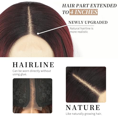 Image of AISI HAIR Wig for Women, Long Wavy Brown Mixed Red Lace Hairline Middle Part Synthetic Heat Resistant Wig for Daily Party-26 Inch