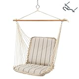 Original Pawleys Island Sunbrella Cushioned Single Swing in Cove Pebble with Oak...