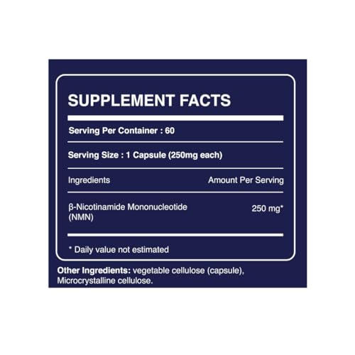 Image of NMN Supplement | 60 Veg Capsules | 250mg Beta NMN | NAD+ Booster | 99% Pure for Energy, Strength & Focus, Healthy Aging