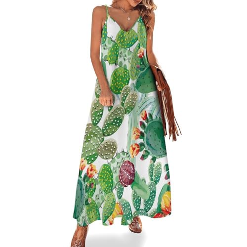Robe longue cactus vert femme pour en finir avec la chaleur : robe maxi légère de plage et voyage