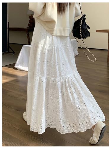 Verdusa Women's Eyelet Embroidery Ruffle Skirt Elastic High Waisted A Line Flowy Long Skirts2