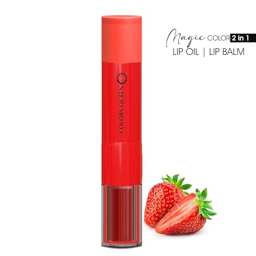 Image of Colors Queen Magic Color 2 in1 Lip Balm & Lip Oil - Strawberry, 4.5g | Nourishing & Moisturizing Lip oil for Dry and Chapped Lips | Tinted Lip Balm for Women Enriched with Shea Butter & Vitamin E