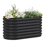 YRHome 180x90x60cm Hochbeet Verzinkter Stahl Gemüsebeet Kräuterbeet Pflanzkasten Frühbeet Hochbeete-Kit Pflanzenbeet Metall-Hochbeet Gemüsebeet Blumenkasten für Beet, Garten und Terrasse Oval-Schwarz