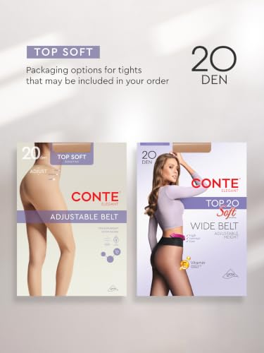 Image of Conte Tights for Sensitive Skin Sheer to Waist Hipster Low-Rise Pantyhose with Adjustable Belt, Top Soft 20 Den