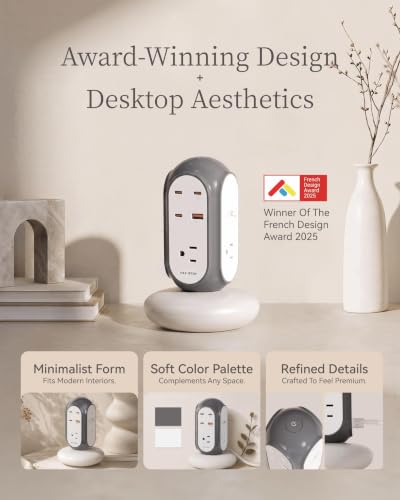 MiaoLab Torre Multitomas USB-C de Carga Rápida 7-en-1 100W, Estación de Carga de Escritorio con 3 USB-C, 1 USB-A y 3 Tomas AC, Protector Contra Sobretensión 1420J y Protección Contra Sobrecarga con Cable de Extensión Resistente miniatura 7