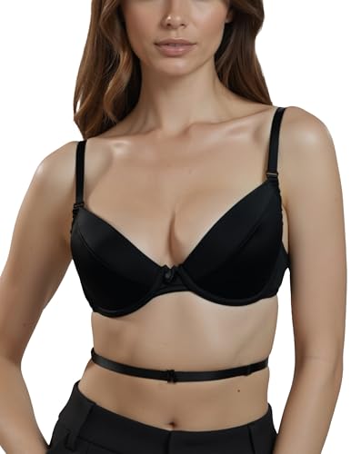 Vivisence Kate 1011 Sujetador Push-Up con Almohadillas Removibles para Mujeres Liso Tirantes Multiposición con Aros - Hecho En La UE, Negro,95D