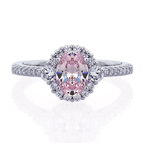 Platinum Plated 925 Sterling Silver Ring 1.2 Carat Oval Super Light Pink Cz Stone Halo Ladies Cocktail Ring (Size 5 To 9), 9 #TOP5