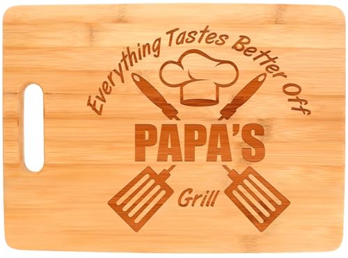 Laser Engraved Cutting Board Everything Tastes Better Off Papa's Grill Decorative Rectangle Shaped Wood Cutting Board