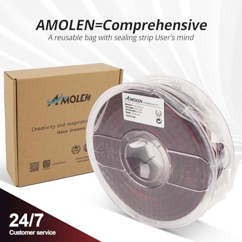 Image of AMOLEN PLA 3D Printer Filament, Silk Shiny Black Red PLA Filament 1.75mm, Color Change 3D Printing Filament for Most FDM 3D Printer, 1kg Spool(2.2lbs)