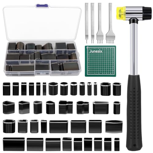 45PCS Leder Bastelset Stanzgerät Werkzeug,39 Formen Stil Hohlstanzer Werkzeug,mit 4PCS Spacing Punch Tool(5 mm Abstand (2 + 4 + 6)),1 Hammer und 1 Matte für Leder Handwerk