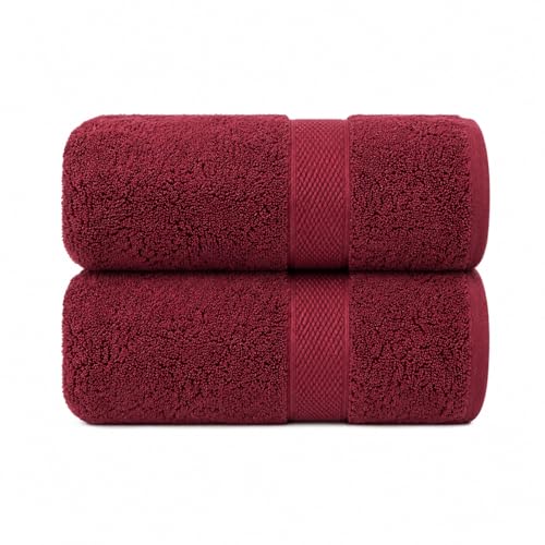 Image of Sulfar 100% Combed Cotton, Quick Drying Highly Absorbent Thick Bathroom Towels, Luxury Bath Towel Set (Pack of 2, 70 X 140 cm) - 600 GSM (Red Wine)