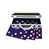 Abschließbar, 2 Schlüssel SAFE 268 Aluminium Münzkoffer Diamant Schwarz für 260 Münzen - für Ihre 2 Euro 5 Euro 10 Euro Euromünzen + 5 königsblauen Tableaus - Format: 410 x 270 x 85 mm