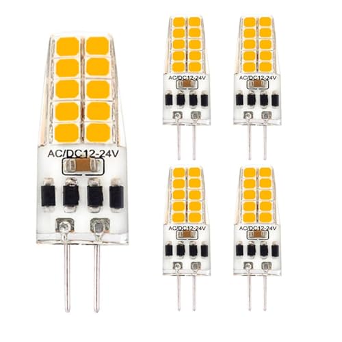 JZLBBC Bombilla LED G4 3W AC/DC12-24V 20W-25W Bombillas Halógeno Equivalente T3 JCD Tipo Bi-Pin G4 Base Regulable 5W-5PC blanco