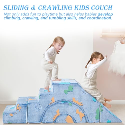 MeMoreCool Foam Climbing Toddler Couch, Modular Kids Sofa with Slide & Stair, Convertible Baby Couch for Playroom, Sectional Furniture for Crawling, Climbing, and Kids’ Play
