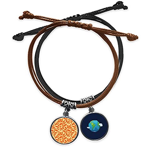 Pulsera cuerda mano estilo tierra de cuero naranja Golden y cadena decorativa floral