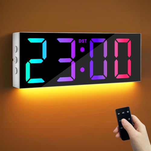 Maxstar 12'' große Digitale Wanduhr mit Fernbedienung,8 RGB-Farben LED-Bildschirm,Sommerzeit,moderner Nachtlicht-Schreibtischwecker für Wohnzimmer,Klassenzimmer,Schlafzimmer,Büro Dekoration,Weiß