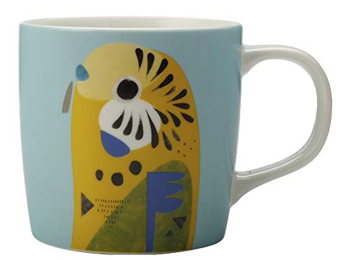 Maxwell & Williams DI0224 Pete Cromer Coffee Cup / Tea Mug with 'Budgerigar' Design, Porcelain, Light Blue, 375 ml