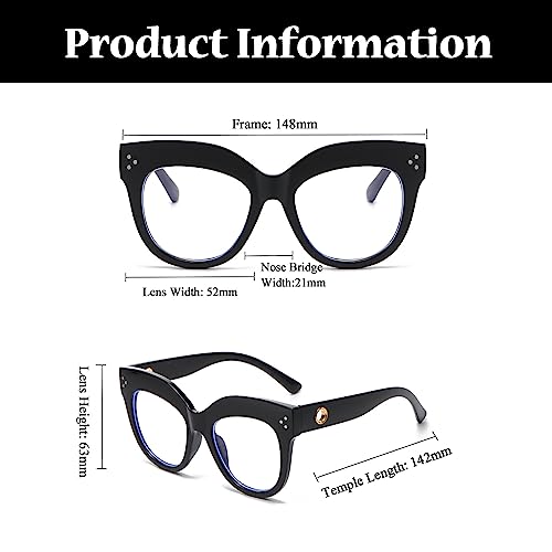 Image of LJCZKA Oversized Blue Light Blocking Glasses Retro Thick Cat Eye Eyeglasses for Women Computer Anti Eye Strain Eyewear