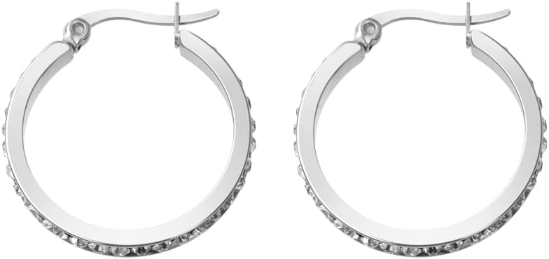 Edforce Stainless Steel Women Cubic Zirconia Hoops Earrings - Image 2