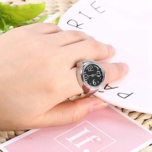 Qudinip Reloj de Anillo, Reloj de Dedo Analógico de Cuarzo Unisex con Correa de Acero Inoxidable, Diseño Elegante para Regalo de Fiesta de Citas Informales (Negra)