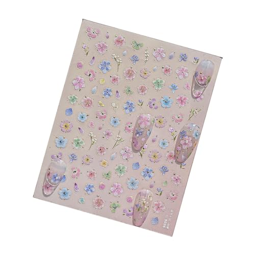 5D Flower Nail Decals, Embossed Adhesive Nail Stickers, Japanese Style Metal Floral Sliders, Ultra-Thin -Adhesive Design, Long-Lasting Manicure Art, 12 Sheets, Nail Decoration
