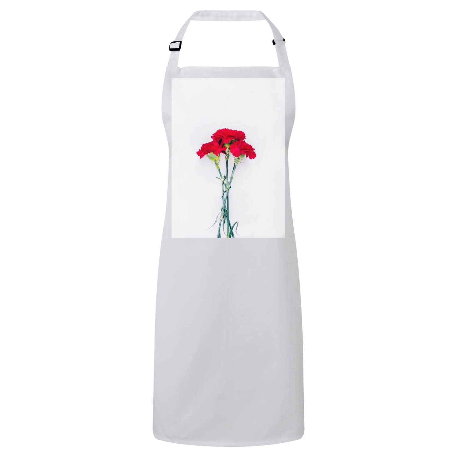 Tablier cuisine blanc motif fleurs champêtres à trois oeillets rouge - 4