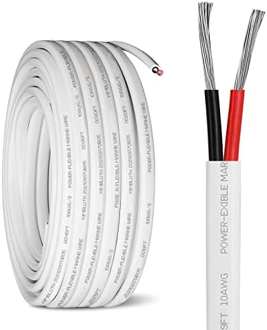 Kimbluth 10 Gauge Duplex Marine Wire Tinned Copper Boat Cable, 10ft 10 AWG Standard USA OFC Oxygen Free Copper Wire for Automotive Boat Speakers Solar Outdoors