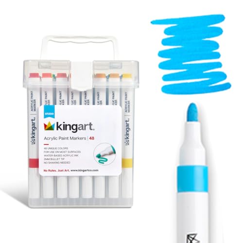 KINGART Acrylic Paint Markers (409-49), 48 Colors - 2mm Bullet Tip, Water-based Ink for Art, Illustrations, Calligraphy - Odorless, Non-toxic, Ideal for Most Surfaces