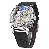 FORSINING Orologi da uomo, orologio meccanico retrò quadrato intagliato a carica automatica, orologio da polso con cinturino in pelle vintage, nero