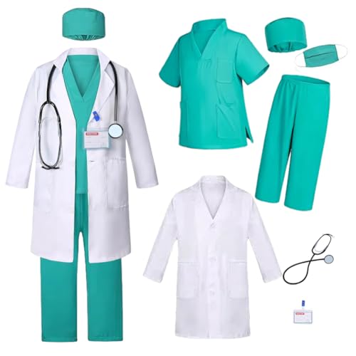 Kinder Doctor Cosplsy Kostüm, Rollenspiel-Kostüm für Kinder mit einer Vielzahl von Accessoires, geeignet für Jungen und Mädchen im Alter von 4–12 Jahren