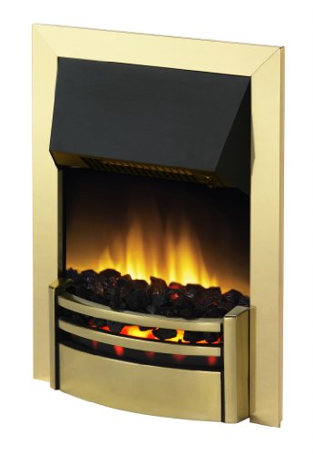 Dimplex Kansas Optiflame Inset Electric Fire, Brass and Black Traditional Style LED Flame Effect With Real Coals and Glowing Embers, 2kW Adjustable Fan Heater with Thermostat, Inset Depth 7cm