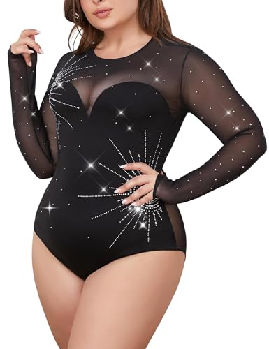 Sparkly Mesh Long Sleeve Top Scoop Neck See Through Bodysuit Concert Sexy Going Out Rave Party