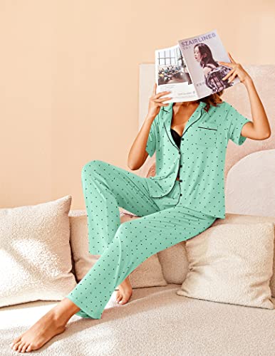 Image of Avidlove Women Pajamas Set Notch Collar Soft Sleepwear Pjs Short Sleeve Button Down Nightwear with Long Pants