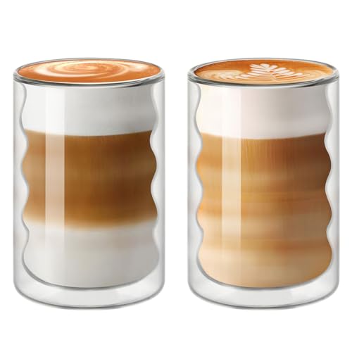 Vicloon 2 PCS Ripple Glass Cups, 375 ML Bubble Water Drinking Glasses Set, Insulated Latte Glasses Mugs - Image 3