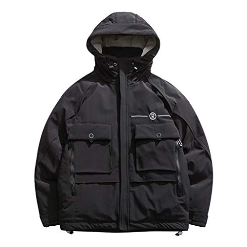 KUKICAT - Chaqueta de hombre 3xl militar con bolsillo funcional con capucha corta chaqueta de moda y ocio gruesa chaqueta de manga larga Outwear sudaderas, Negro , XXL