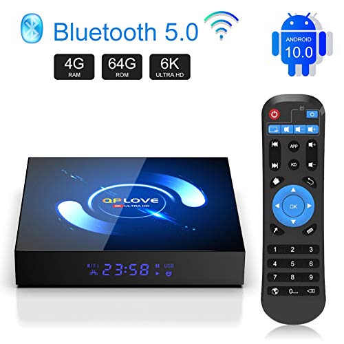 TV Box Android 8.1 QPLOVE MAX+ Smart TV Box 2 GB RAM + 16 GB ROM Quad Core 64 bit con 2,4 GHz WiFi /3D/ 4k /100 LAN / H.265, HDMI, USB 3.0, Android Set-Top-Box con Mini Wireless Backlit Keyboard