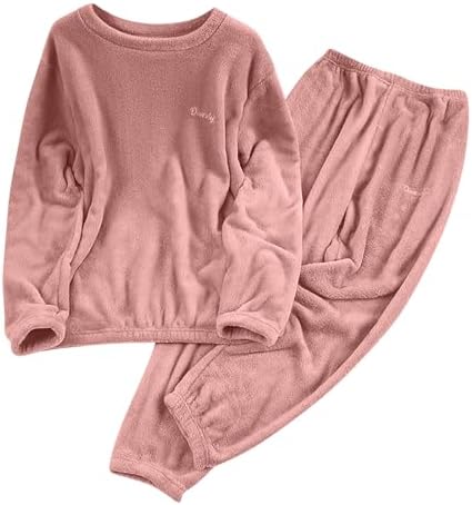 Womens Pajama Set Long Sleeve Lounging Warm Sleepwear Elastic Crewneck Thermal Loungewear Night Pj Sets for Woman