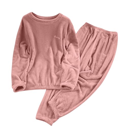 Women 2025 Fleece Pajamas Set Long Sleeve Lounging Warm Sleepwear High Elastic Crewneck Loungewear Sherpa Night