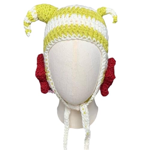 GRABAGECAN Teens Knit Horn Earflap Hat Winter Student Outdoor Cycling Skiing Climbing Hat Cold Weather Keep Warm Trapper Hat