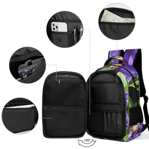 Mochila de viaje floral morada para ordenador portátil y equipaje diario ligero 3
