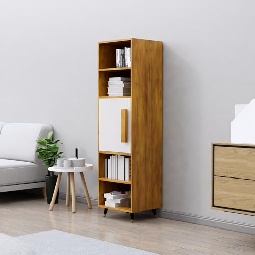 Image of Bniture Bookshelf for Home | Engineered Wood Book Shelf with 1 Door & 4 Shelf | Open Book Shelf Stand for Library | Multipurpose Display Organizer for Living Room & Study | Giant Wood & Frosty White