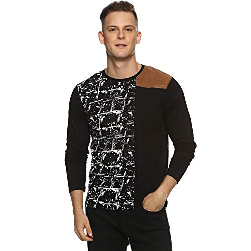 Image of CAHOOT Self Design Men Round or Crew Brown Black T-Shir