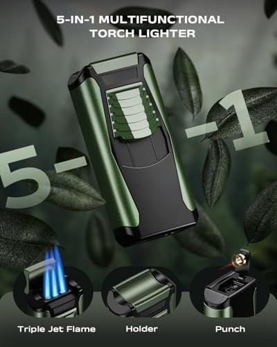 Encendedor antorcha 5 en 1 con llama triple ajustable y cortador miniatura 2